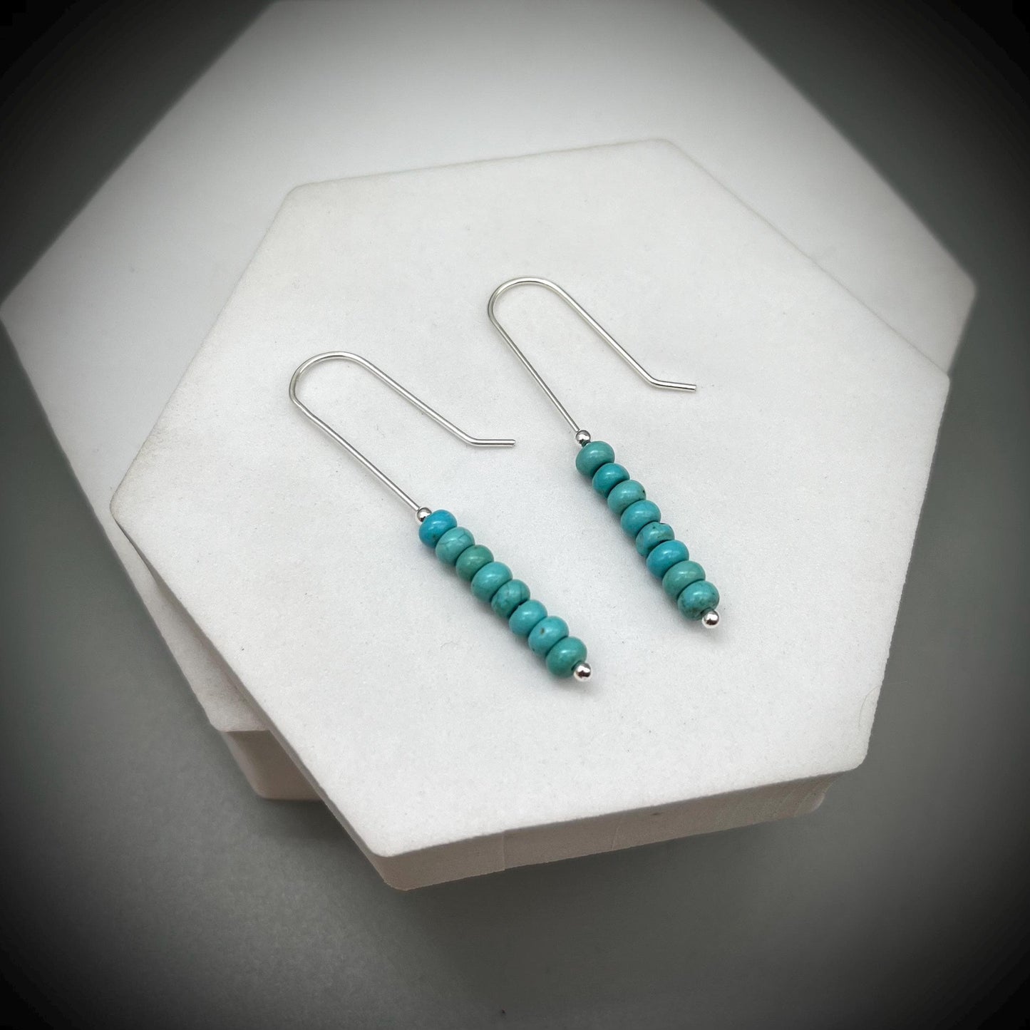 Natural Turquoise and Sterling Silver Earrings, Turquoise Drop Earrings, Handcrafted Turquoise and Silver Earrings, Long Turquoise Earrings