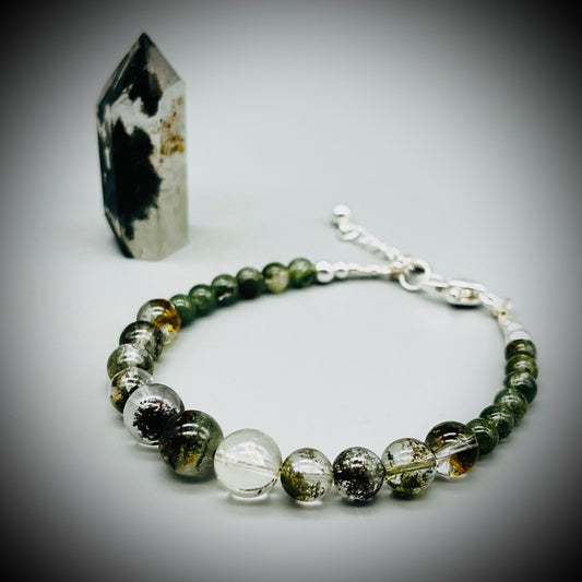 Phantom Quartz Crystal Bracelet, Phantom Quartz and Sterling Silver Bracelet, Quartz Crystal Bracelet, Phantom Quartz Crystal