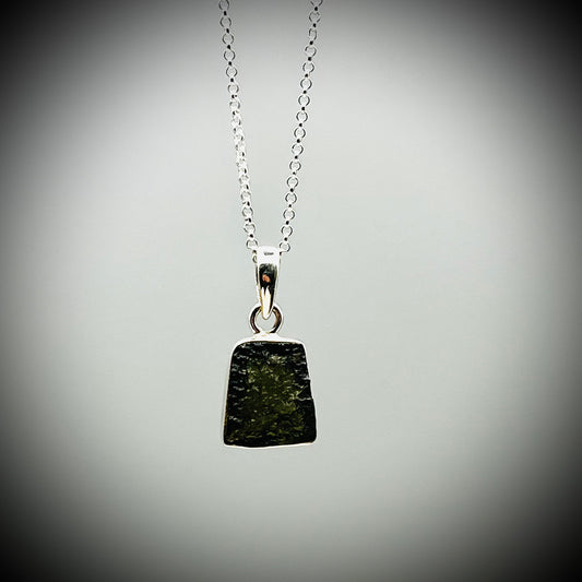 Moldavite Crystal Necklace, Green Crystal Necklace, Czech Crystal, Tektite Crystal, Moldavite and Sterling Silver Pendant Necklace,
