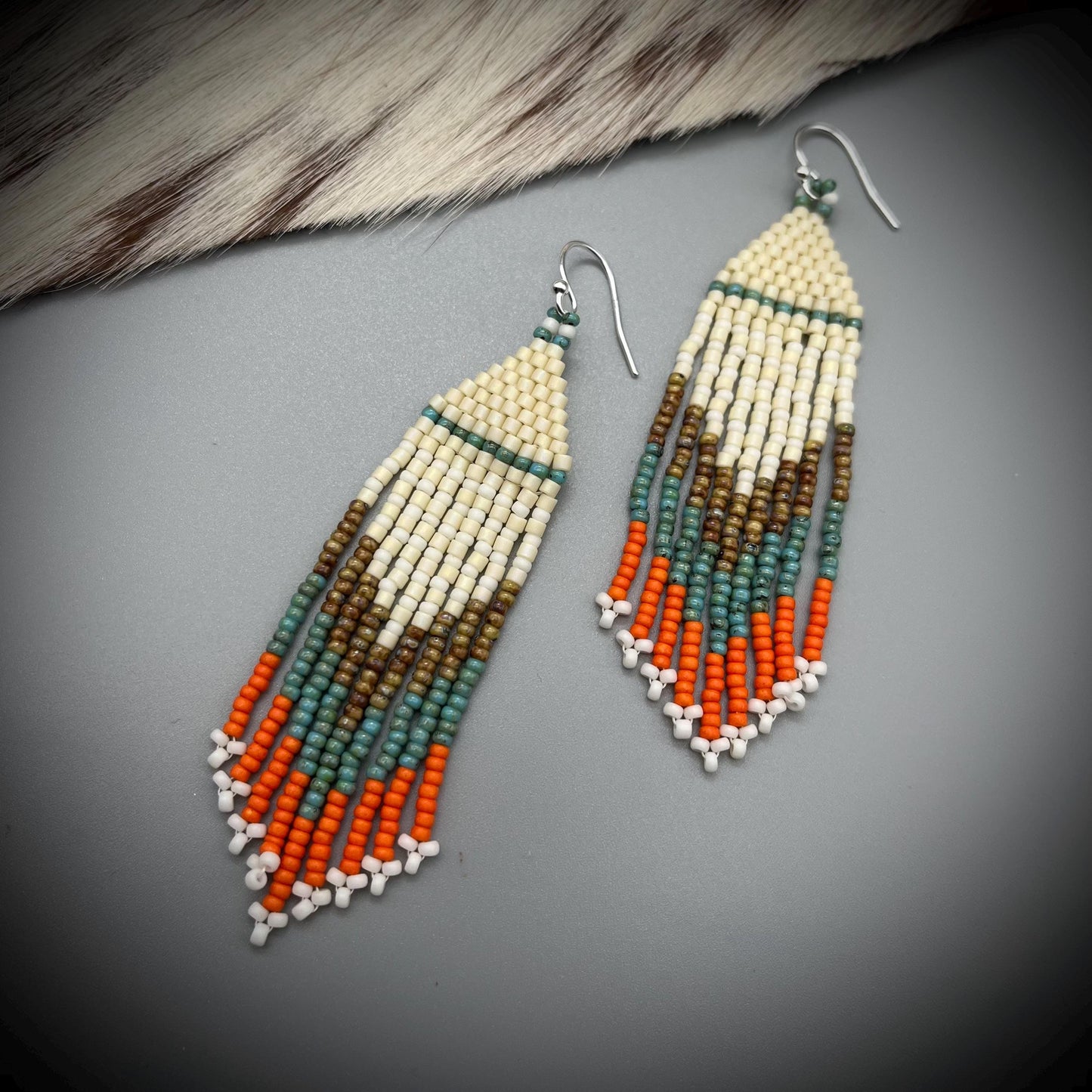 Native American Style Earrings, Boho Beaded Earrings, Native Tassel Earrings, Beaded Folk Earrings, Tribal Earrings, Long Fringe Earrings