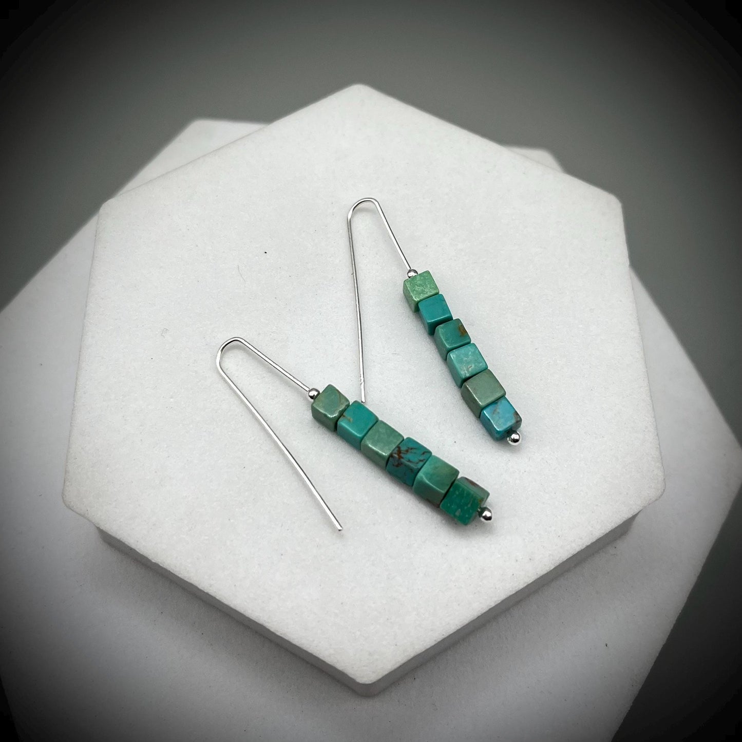 Natural Turquoise and Sterling Silver Earrings, Turquoise Drop Earrings, Handcrafted Turquoise and Silver Earrings, Long Turquoise Earrings