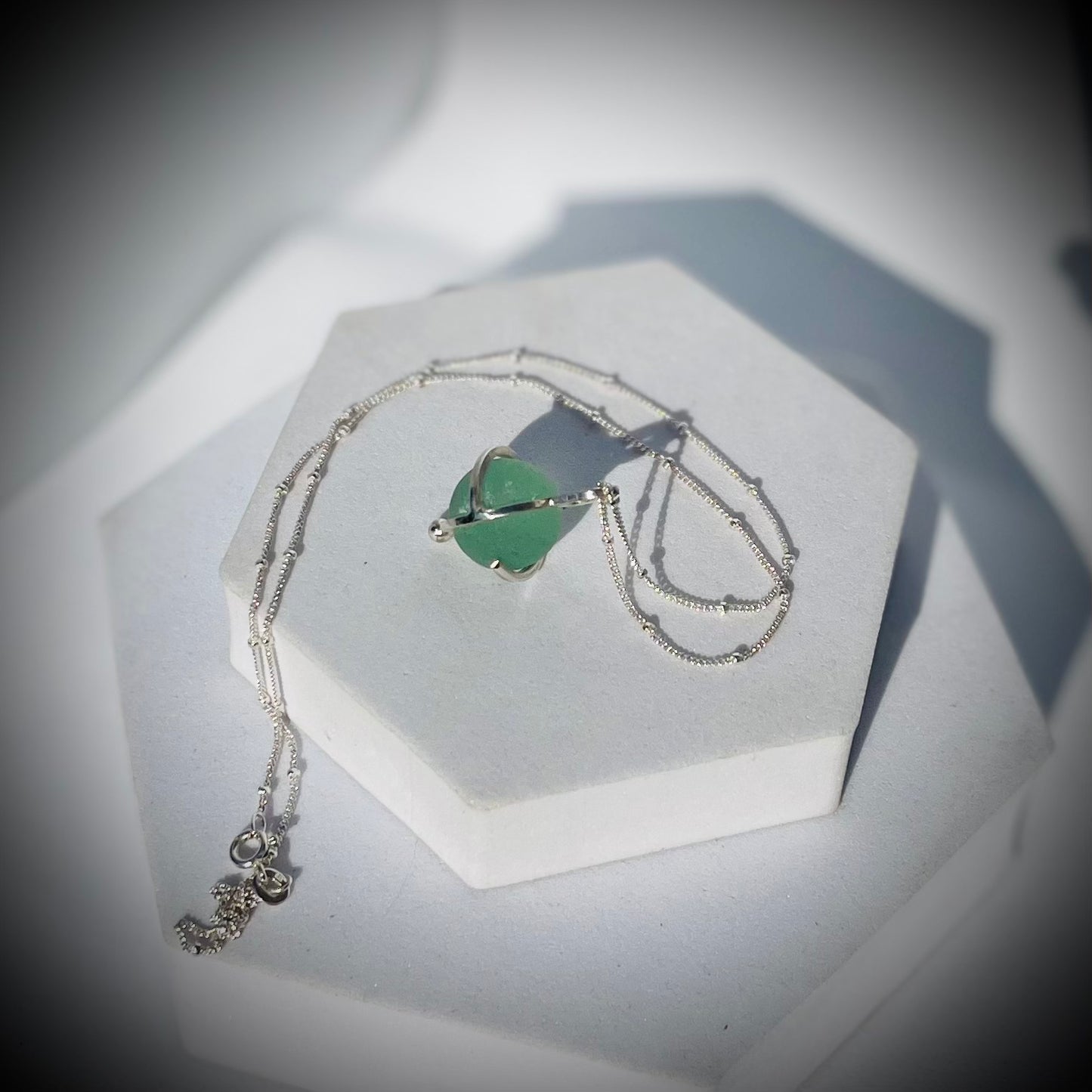 Codd Marble Necklace, Sea Glass Pendant, Green Marble Pendant, Caged Sea Glass Marble Pendant