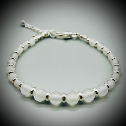 Selenite Crystal Bracelet, Selenite and Sterling Silver Bracelet, Energy Clearing Bracelet, Selenite Bracelet, Calming Crystal Bracelet