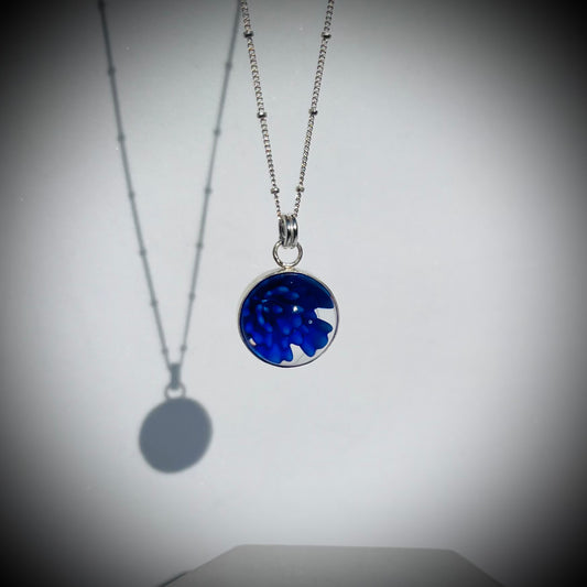 Flower Marble Necklace, Handmade Flower Marble Necklace, Caged Marble Necklace, Blue Glass Marble and Silver Necklace