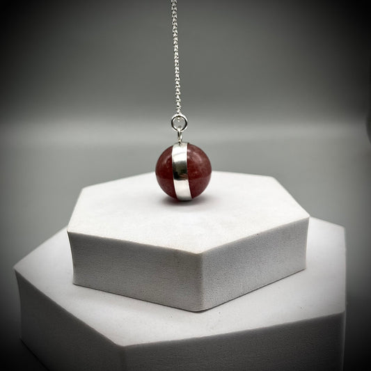 Strawberry Quartz Crystal Ball Necklace, Strawberry Quartz and Sterling Silver Necklace, Strawberry Quartz Pendant, Spinning Crystal Pendant