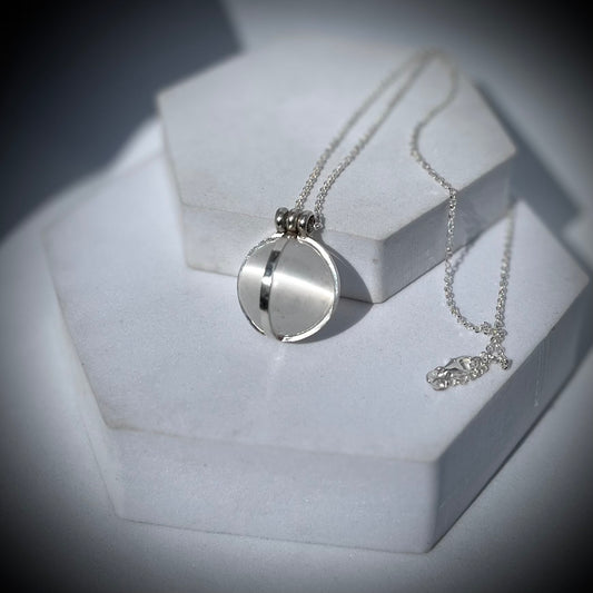 Selenite Crystal Ball Necklace, Selenite and Sterling Silver Necklace, Caged Selenite Pendant, Selenite and Silver Pendant, Caged Crystal