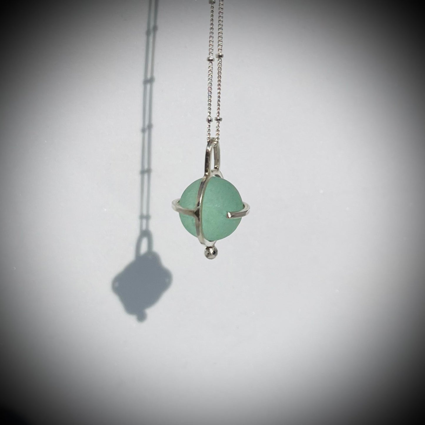 Codd Marble Necklace, Sea Glass Pendant, Green Marble Pendant, Caged Sea Glass Marble Pendant