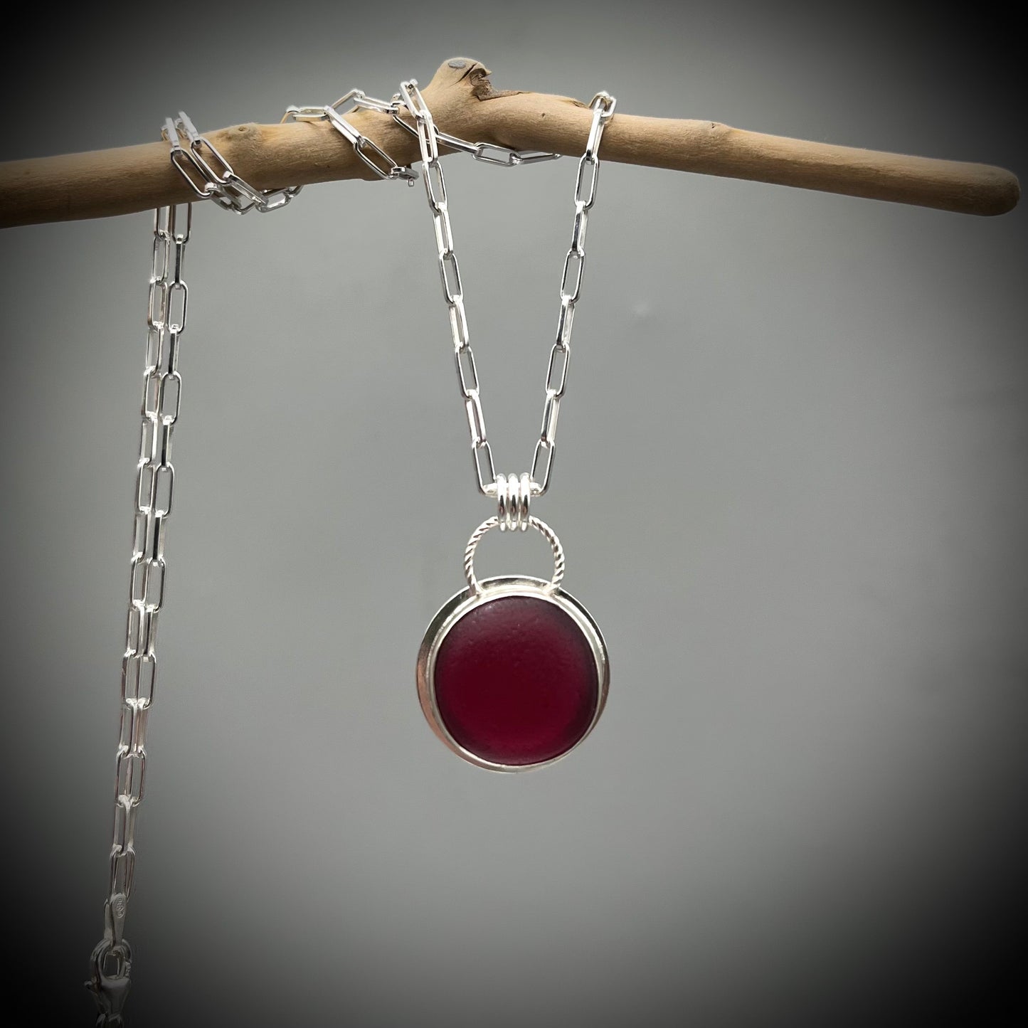 Red Sea Glass Pendant, Sea Glass Necklace, Sea Glass and Sterling Silver Necklace, Red Sea Glass Necklace