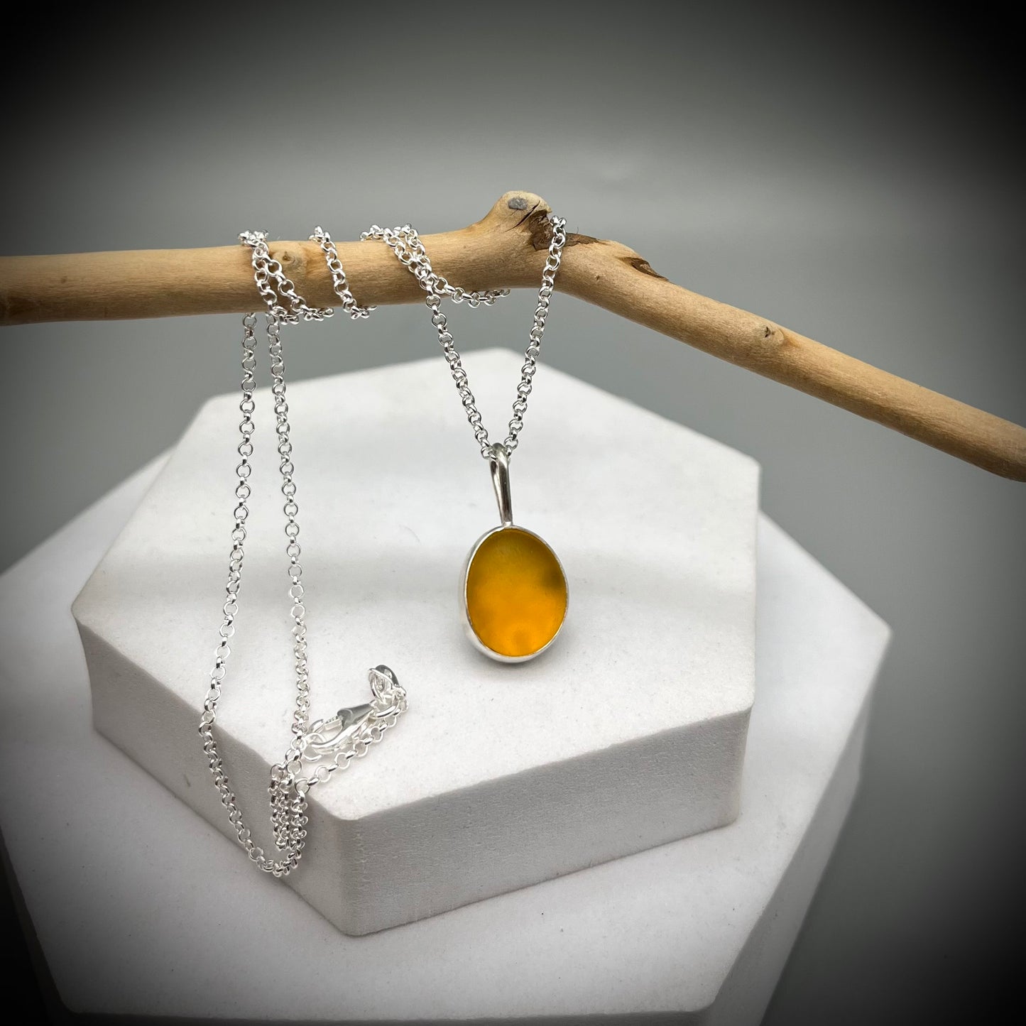 Yellow Sea Glass Pendant, Sea Glass Necklace, Sea Glass and Sterling Silver Necklace, Yellow Sea Glass Necklace