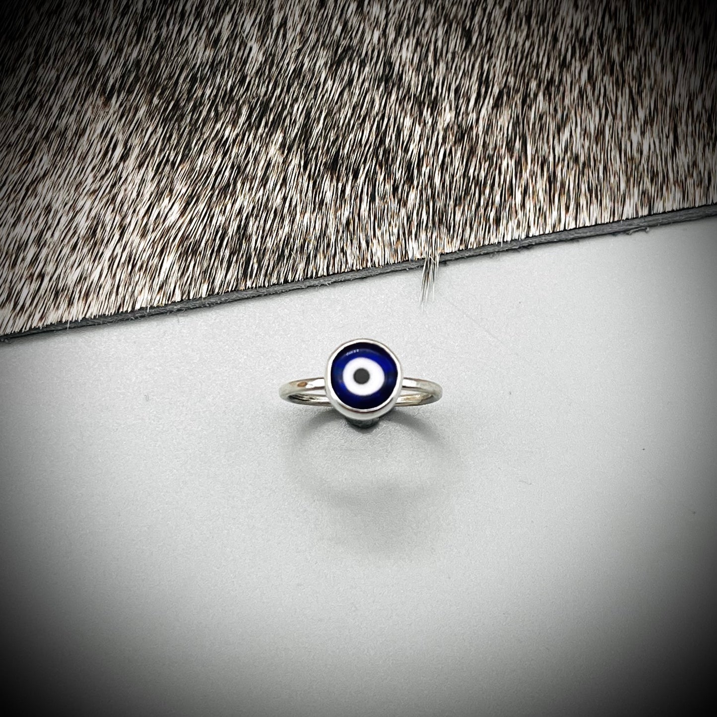 Sterling Silver Evil Eye Ring, Glass Evil Eye Ring, Glass and Sterling Silver Evil Eye Ring, Blue Evil Eye Ring