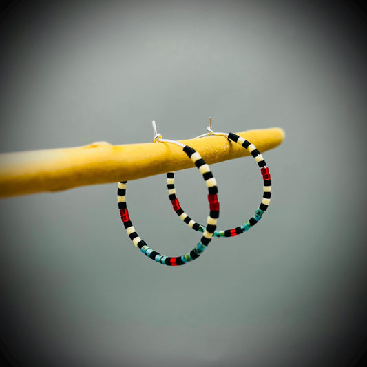 Native American Style Earrings, Boho Beaded Hoop Earrings, Native Hoop Earrings, Beaded Folk Earrings, Tribal Hoop Earrings, Aztec Earrings