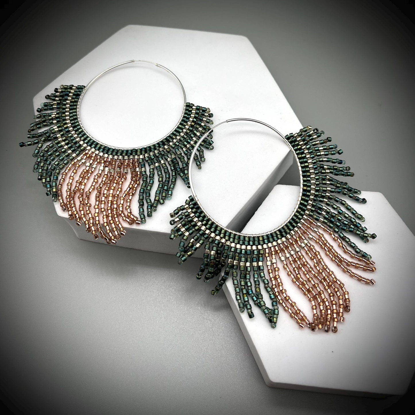 Native American Style Earrings, Boho Beaded Hoop Earrings, Native Hoop Earrings, Beaded Folk Earrings, Tribal Hoop Earrings, Aztec Earrings