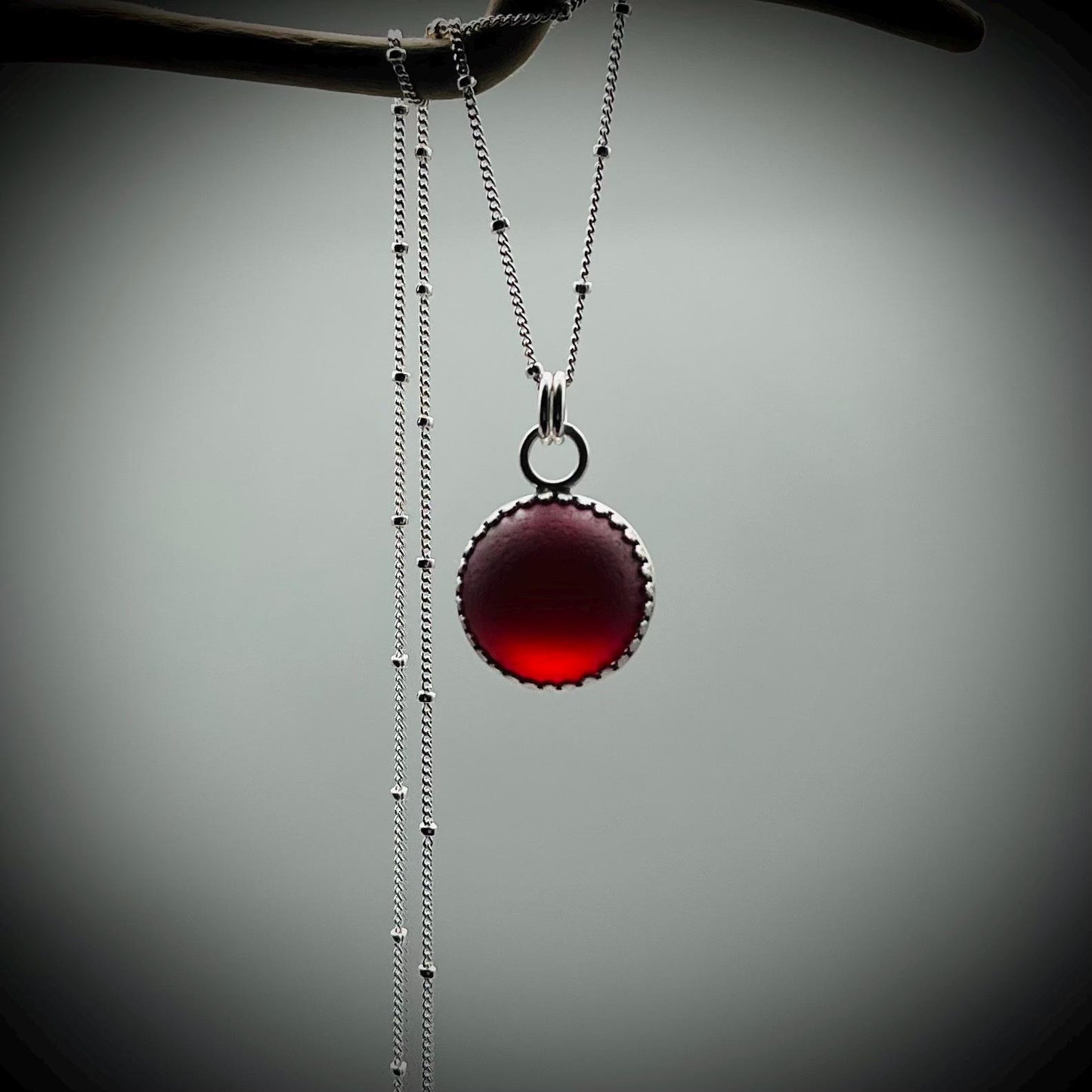 Red Sea Glass Marble Necklace, Handmade Sterling Silver Jewellery, Red Sea Glass Pendant, Codd Marble Pendant, Red Sea Glass Pendant