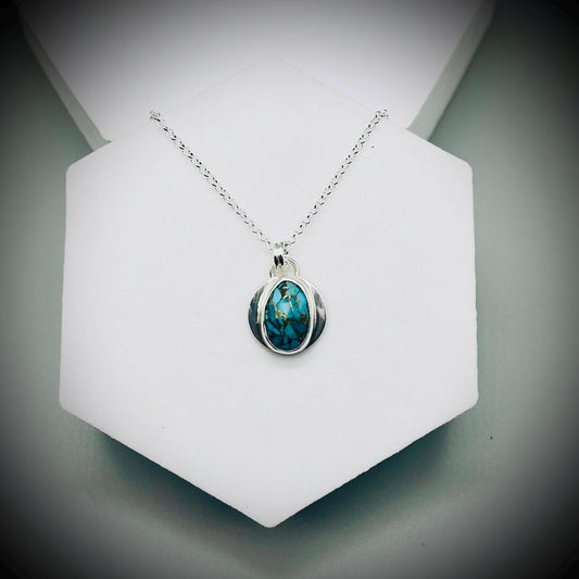 Mohave Copper Turquoise Crystal and Sterling Sliver Necklace, Mohave Turquoise Pendant Necklace, Turquoise Necklace,  December Birthstone