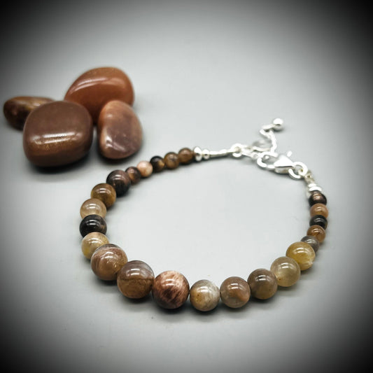 Moonstone Bracelet, Moonstone and Sterling Silver Bracelet, Moonstone Crystal Bracelet, Black Moonstone and Silver Bracelet, Moon Charm