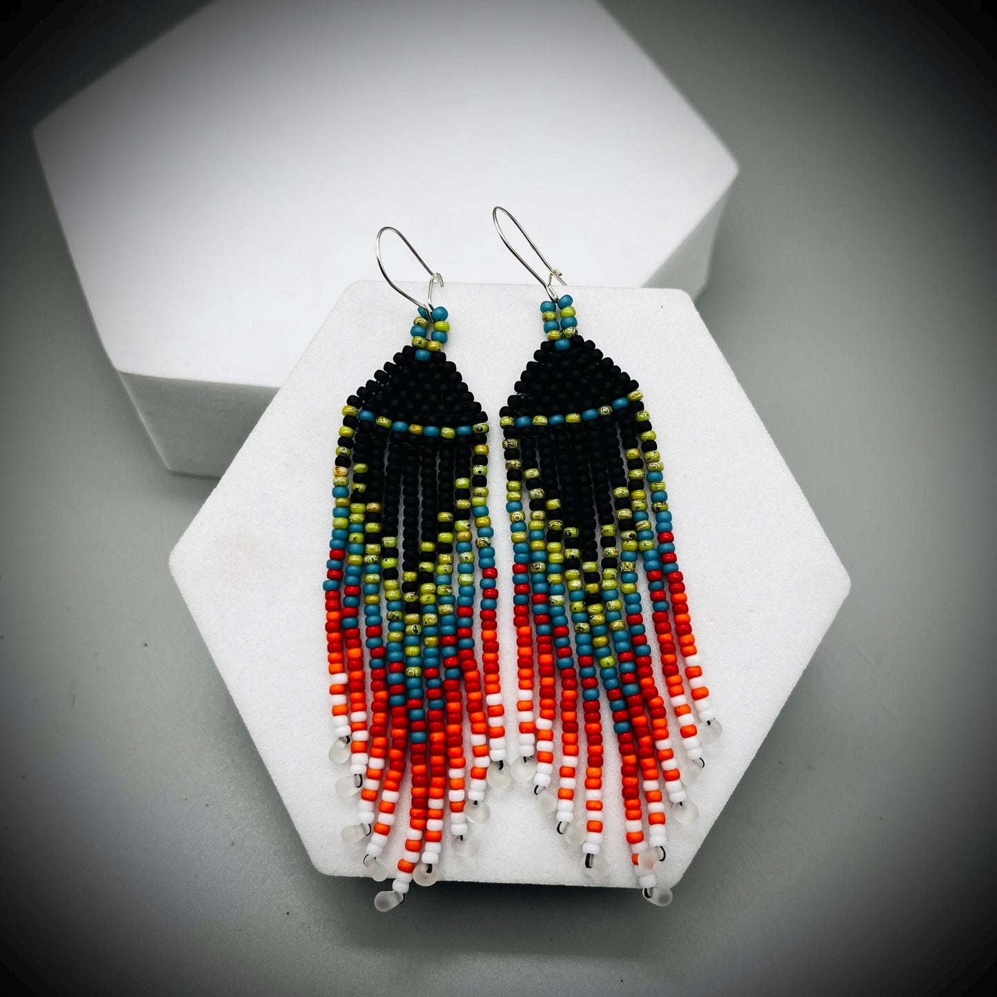 Native American Style Earrings, Boho Beaded Earrings, Native Tassel Earrings, Beaded Folk Earrings, Tribal Earrings, Long Fringe Earrings