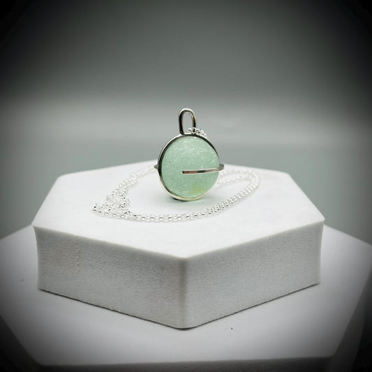 Genuine Codd Marble Necklace, Green Sea Glass Pendant, Green Marble Pendant, Caged Sea Glass Marble Pendant