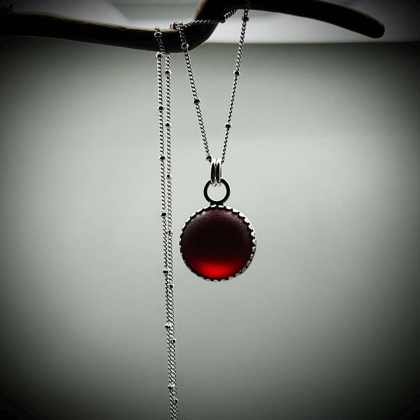 Red Sea Glass Marble Necklace, Handmade Sterling Silver Jewellery, Red Sea Glass Pendant, Codd Marble Pendant, Red Sea Glass Pendant