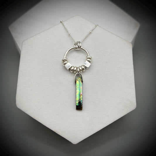 Abalone Shell Necklace, Abalone Silver Hoop Pendant, Abalone and Silver Necklace, Fidget Spinner Pendant, Paua Shell Nekclace