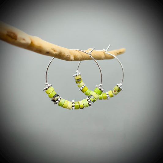 Australian Chrysoprase Crystal Ear Hoops, Sterling Silver and Chrysoprase Ear Hoops, Boho Chrysoprase Ear Hoops