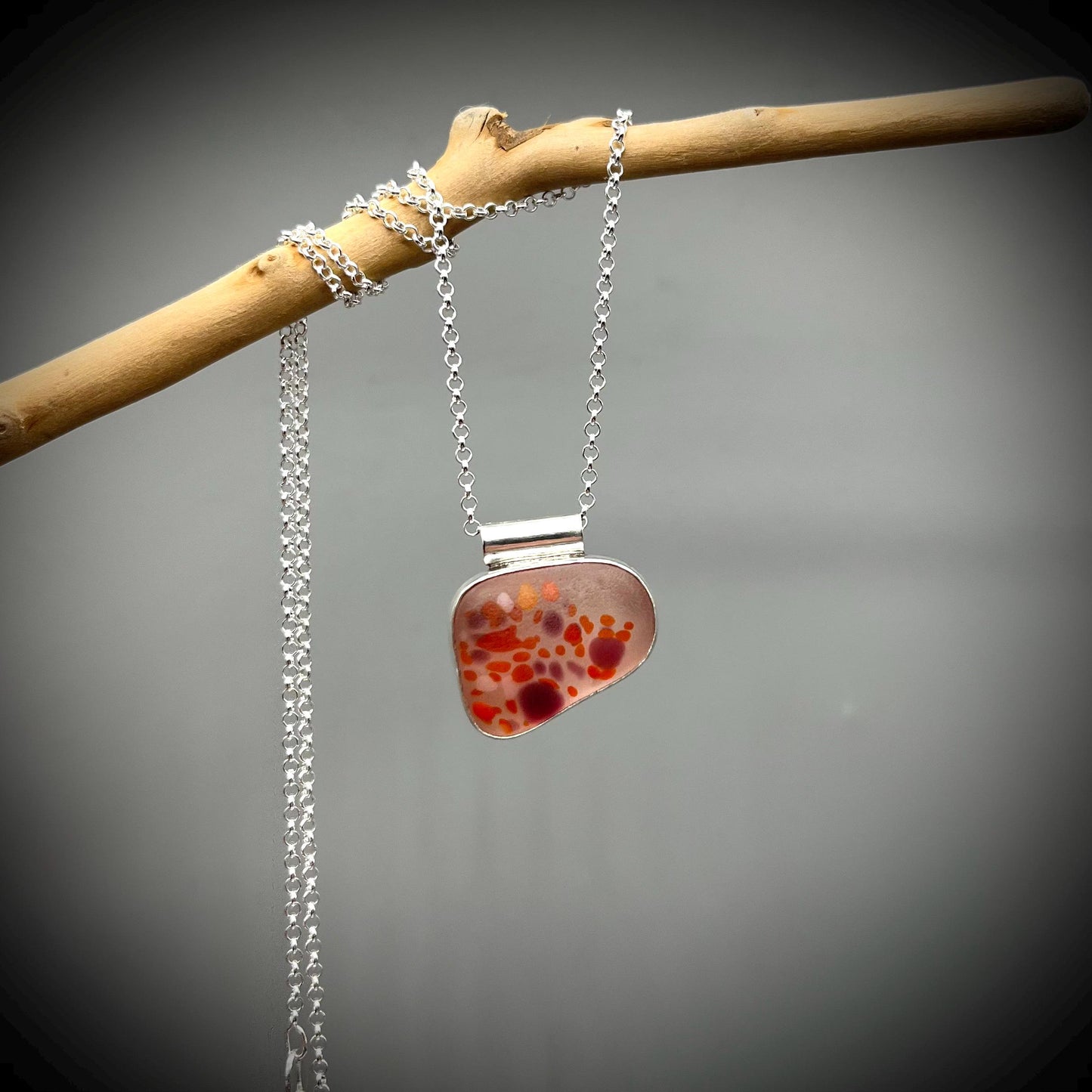 Spotty Sea Glass Pendant, Spotty Glass Necklace, Sea Glass and Sterling Silver Necklace, Sea Glass Necklace
