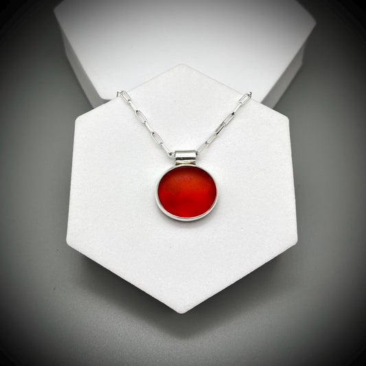 Orange Sea Glass Pendant, Large Sea Glass Necklace, Sea Glass and Sterling Silver Necklace, Orange Sea Glass Necklace, Sea Glass Paperclip