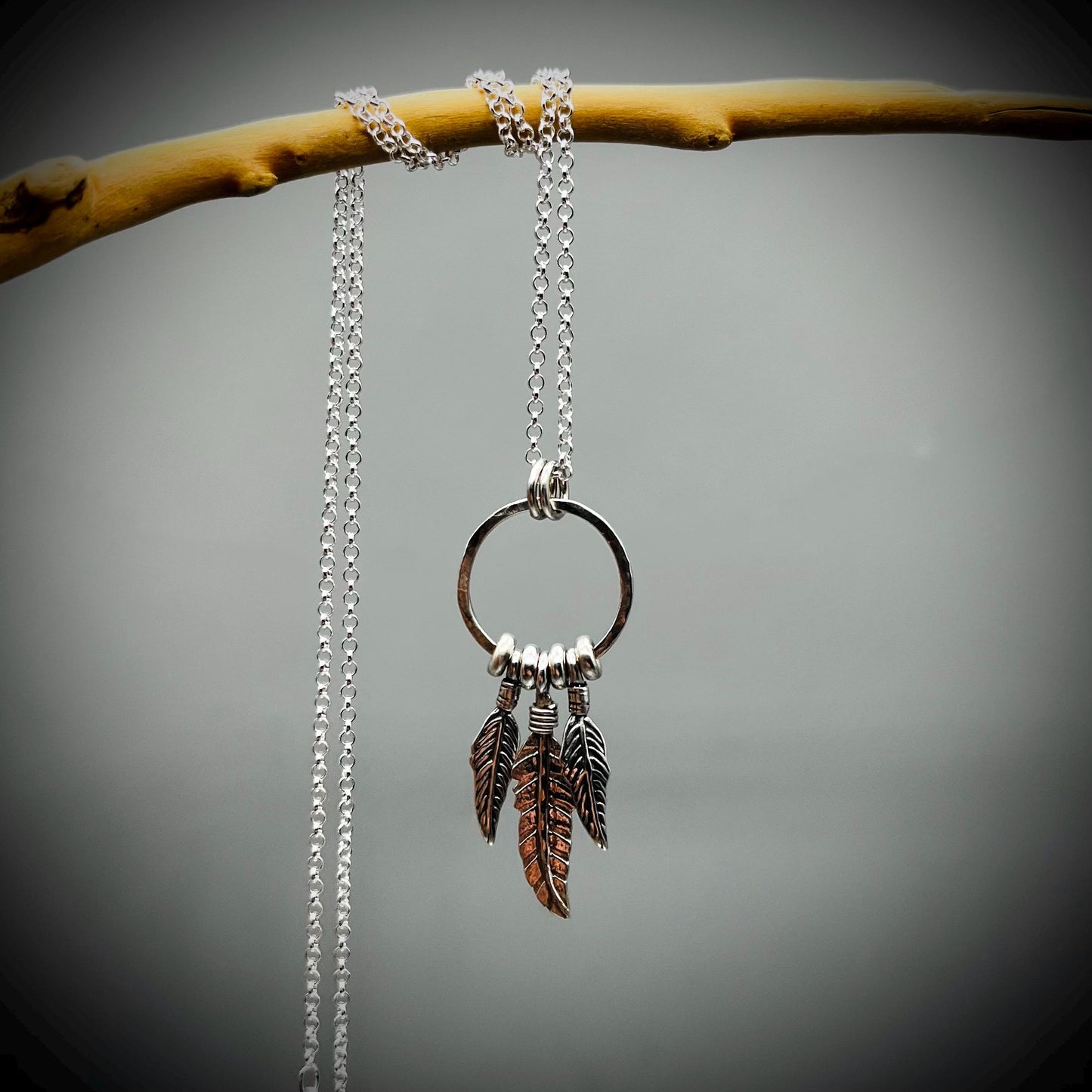 Dream Catcher Necklace, Sterling Silver Dream Catcher Necklace, Feather Necklace, Silver Feather Pendant