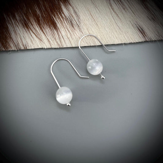 Selenite Crystal and Sterling Silver Earrings, Selenite Drop Earrings, Handcrafted Selenite and Silver Earrings
