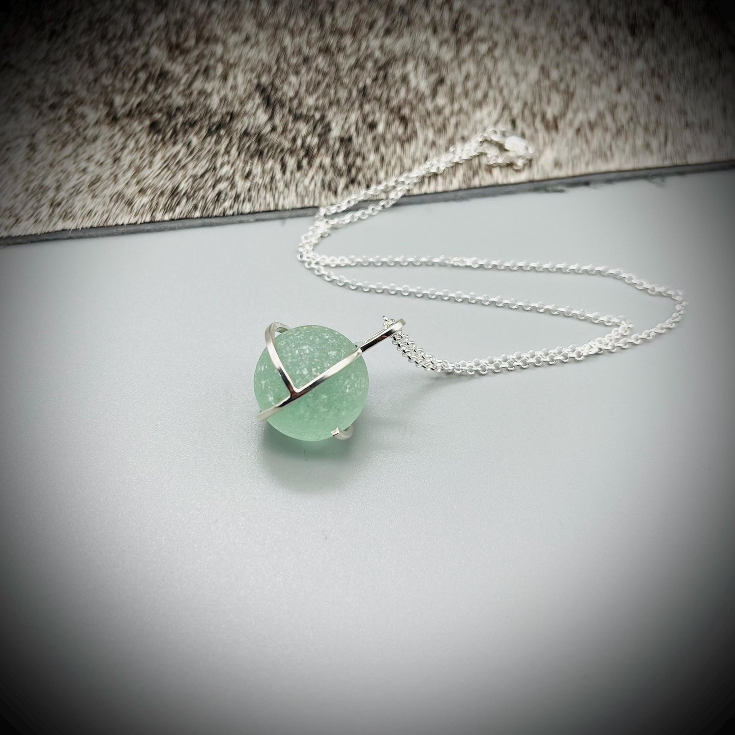 Genuine Codd Marble Necklace, Green Sea Glass Pendant, Green Marble Pendant, Caged Sea Glass Marble Pendant