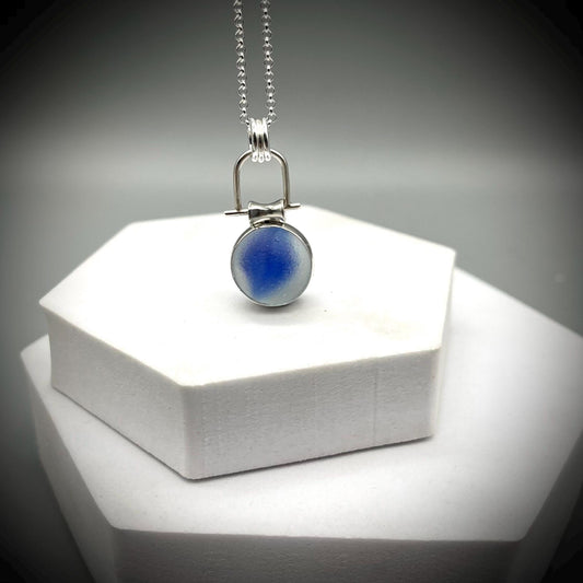 Sea Glass Marble Necklace, Blue Sea Glass Pendant, Blue Marble Pendant, Spinning Sea Glass Marble Pendant