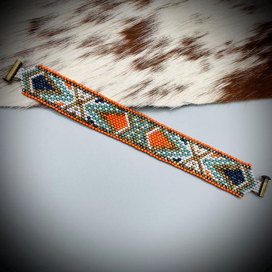 Navajo Southwestern Native American Style Beaded Cuff, Beaded Cuff, Boho Bracelet, Wide Cuff, Boho Cuff