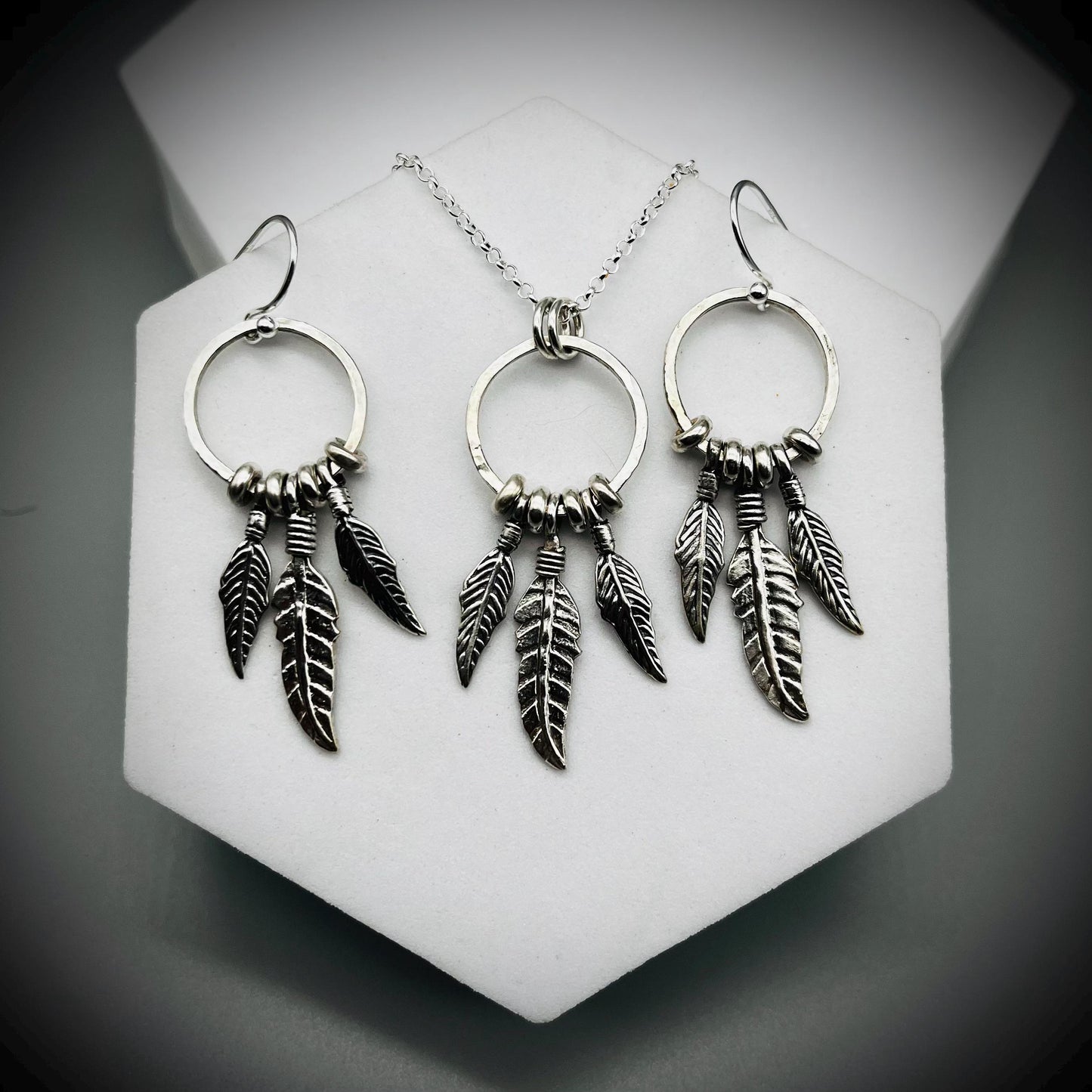 Dream Catcher Necklace, Sterling Silver Dream Catcher Necklace, Feather Necklace, Silver Feather Pendant