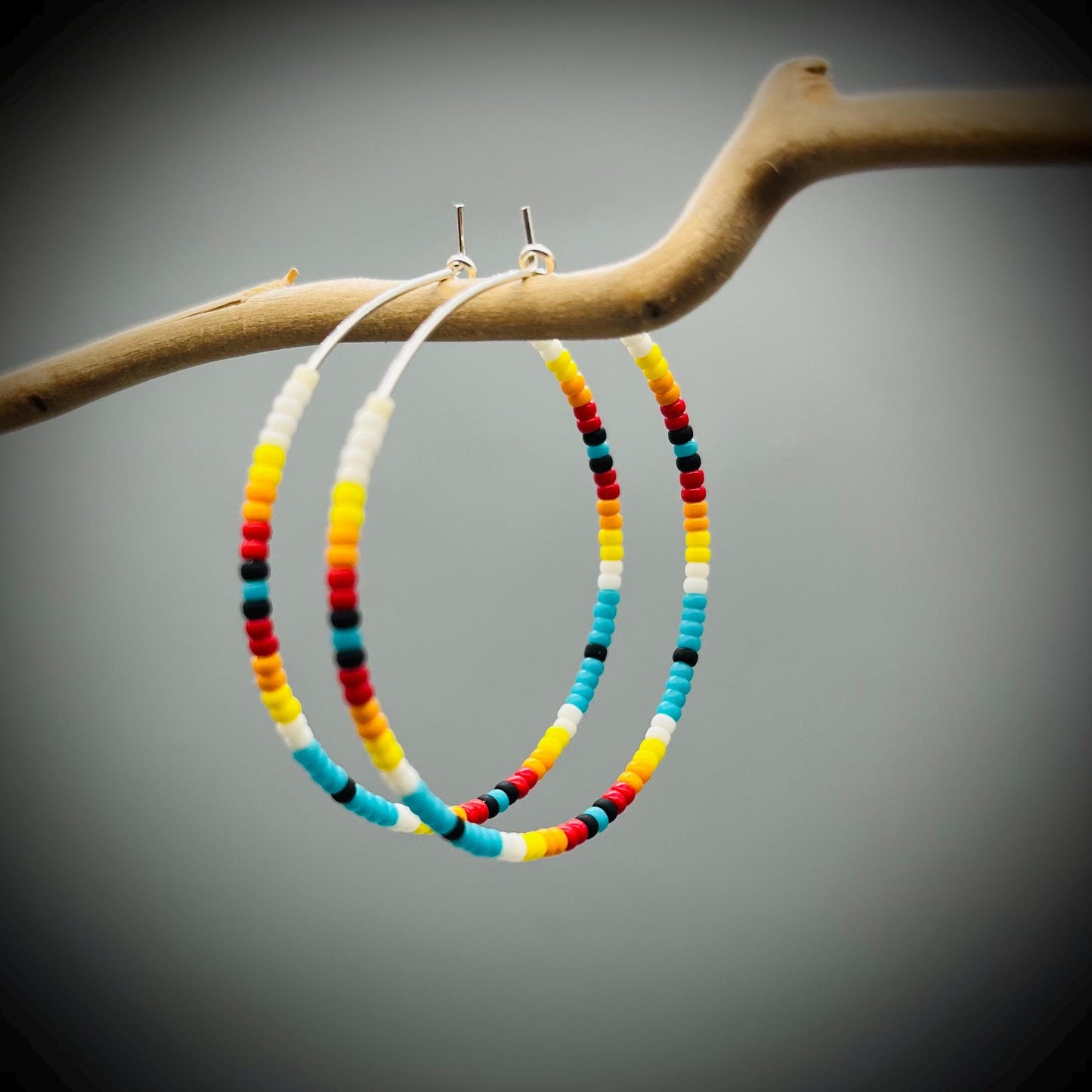 Native American Style Earrings, Boho Beaded Hoop Earrings, Native Hoop Earrings, Beaded Folk Earrings, Tribal Hoop Earrings, Aztec Earrings