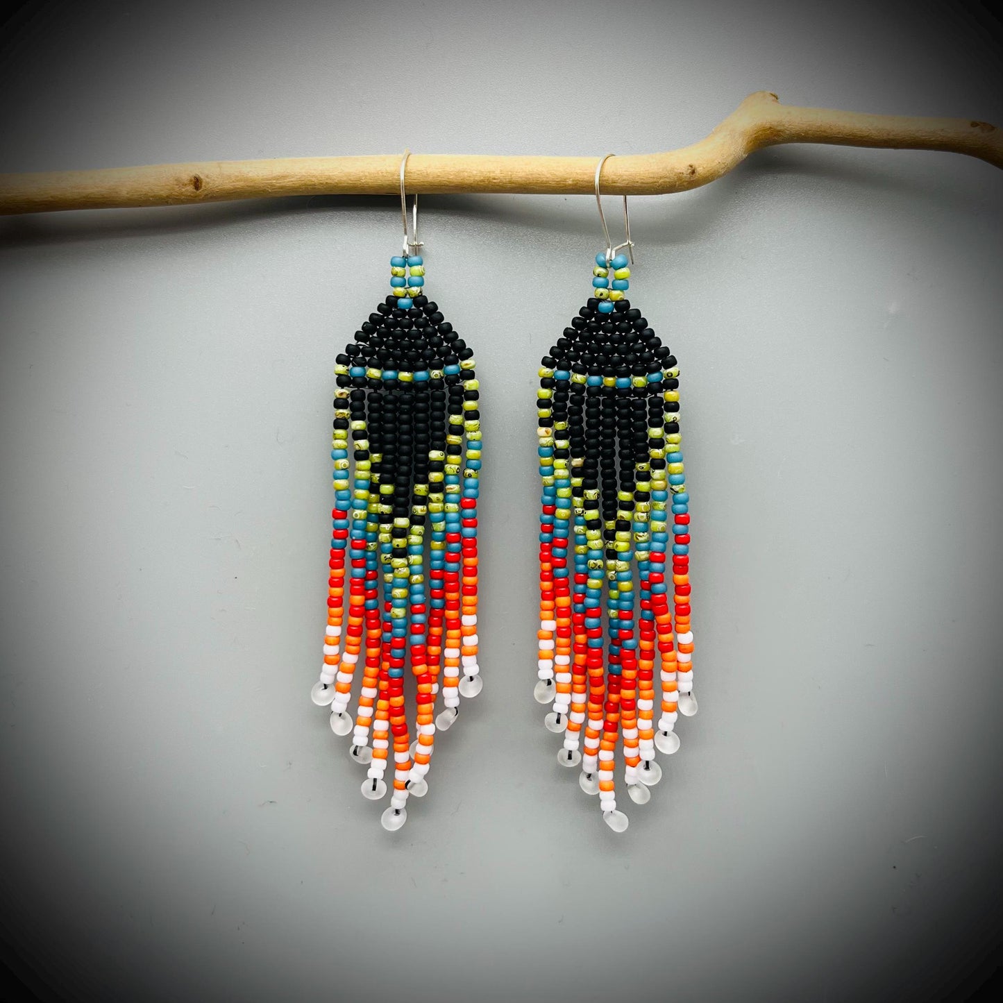 Native American Style Earrings, Boho Beaded Earrings, Native Tassel Earrings, Beaded Folk Earrings, Tribal Earrings, Long Fringe Earrings