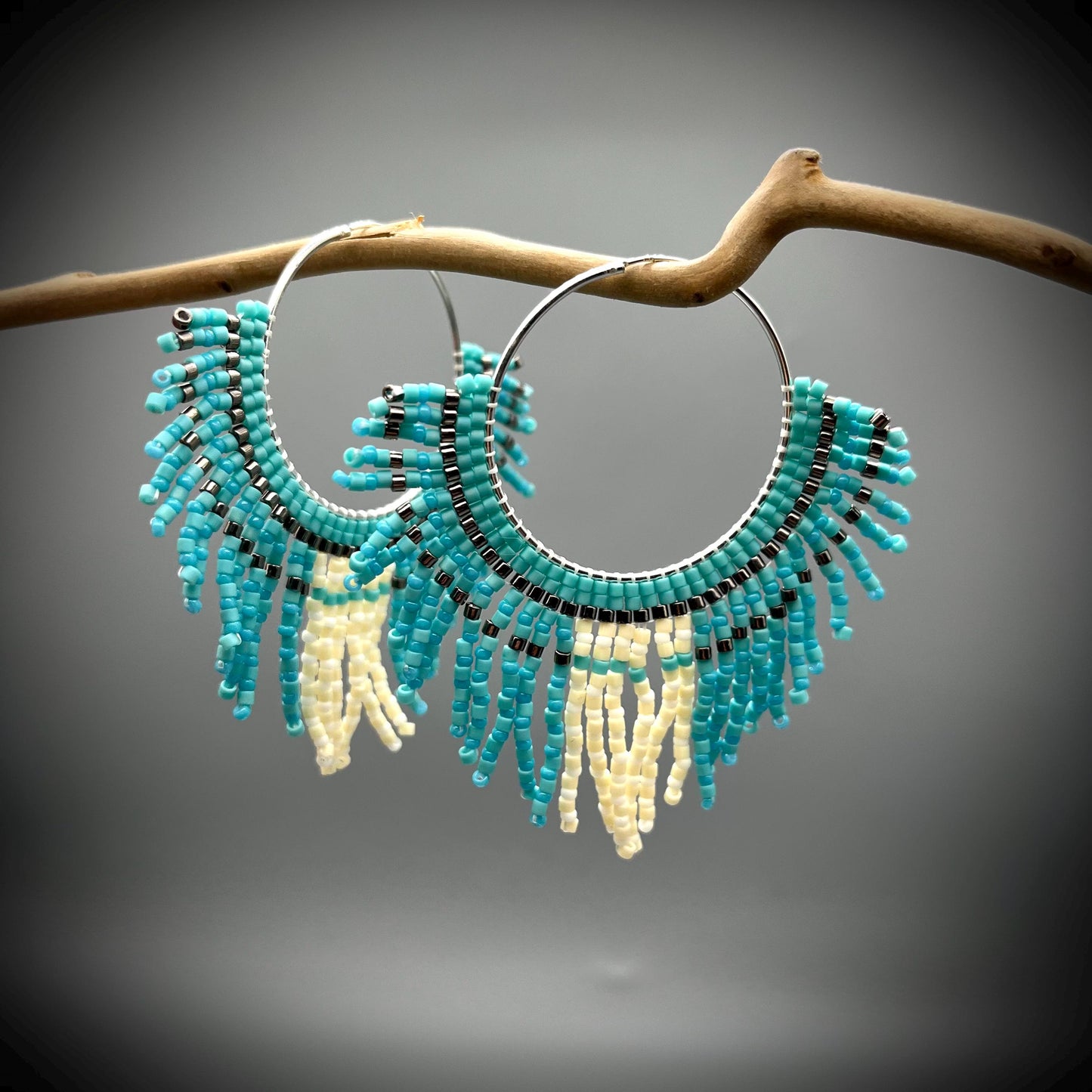 Native American Style Earrings, Boho Beaded Hoop Earrings, Native Hoop Earrings, Beaded Folk Earrings, Tribal Hoop Earrings, Aztec Earrings
