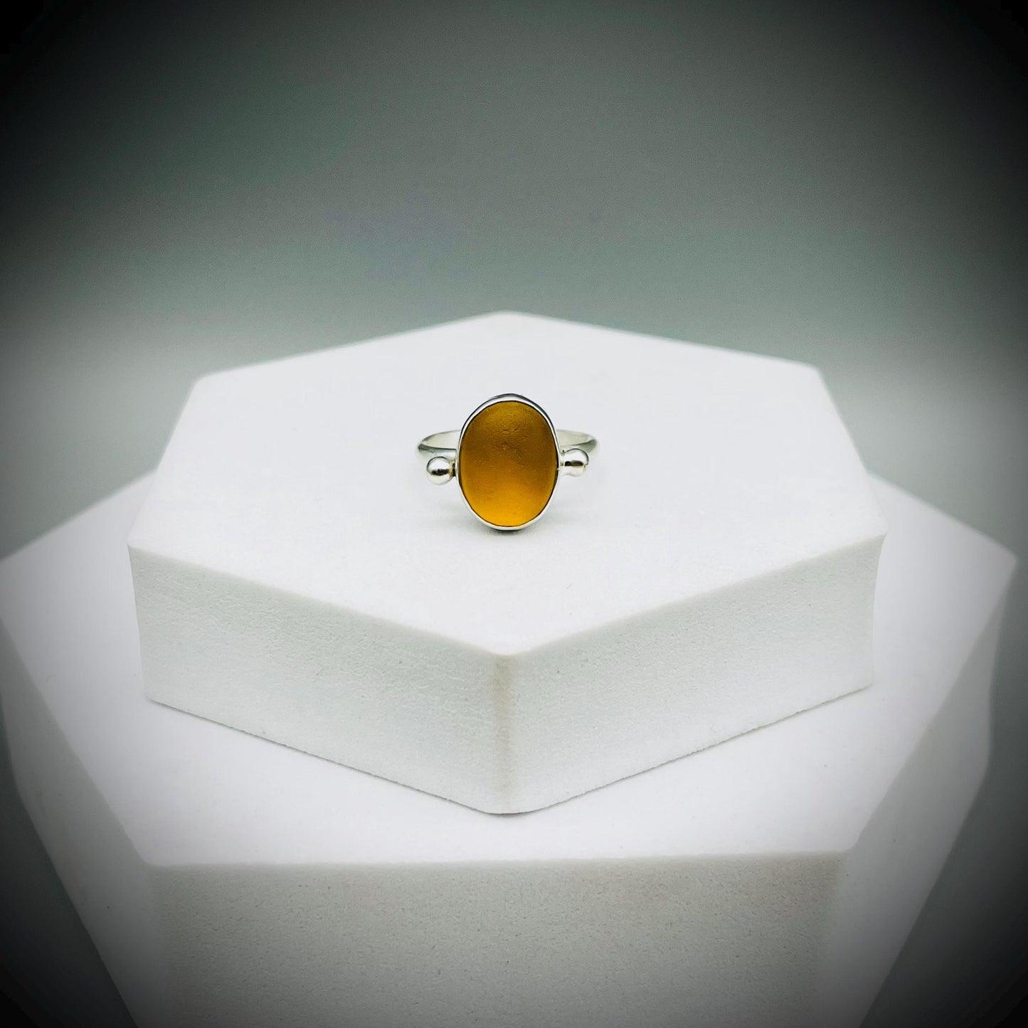 Sea Glass Ring, Yellow Sea Glass Ring, Sterling Silver Sea Glass Ring, Yellow Sea Glass Ring Size N
