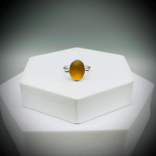 Sea Glass Ring, Yellow Sea Glass Ring, Sterling Silver Sea Glass Ring, Yellow Sea Glass Ring Size N