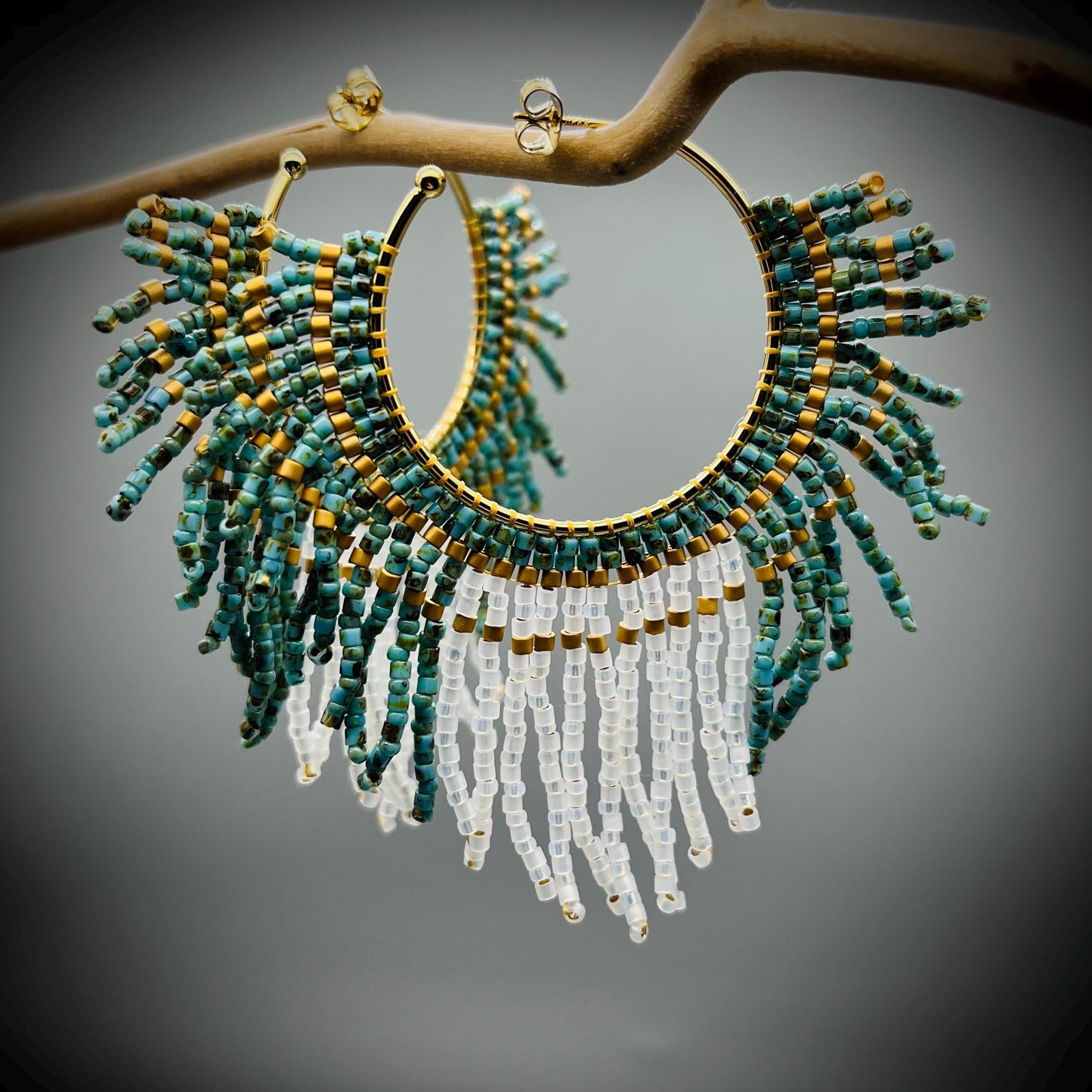 Native American Style Earrings, Boho Beaded Hoop Earrings, Native Hoop Earrings, Beaded Folk Earrings, Tribal Hoop Earrings