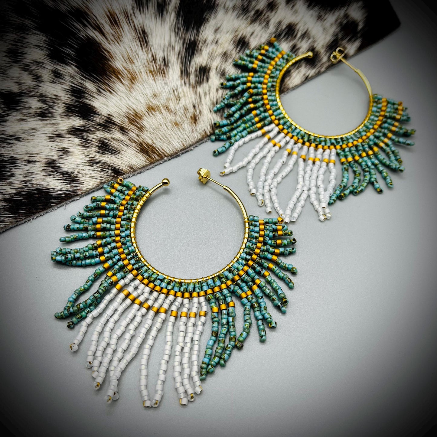 Native American Style Earrings, Boho Beaded Hoop Earrings, Native Hoop Earrings, Beaded Folk Earrings, Tribal Hoop Earrings