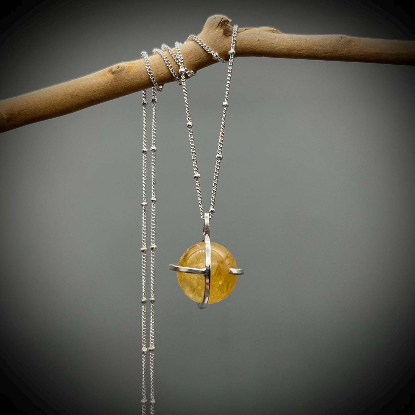 Citrine Crystal Ball Necklace, Citrine and Sterling Silver Necklace, Caged Citrine Pendant, Quartz Pendant
